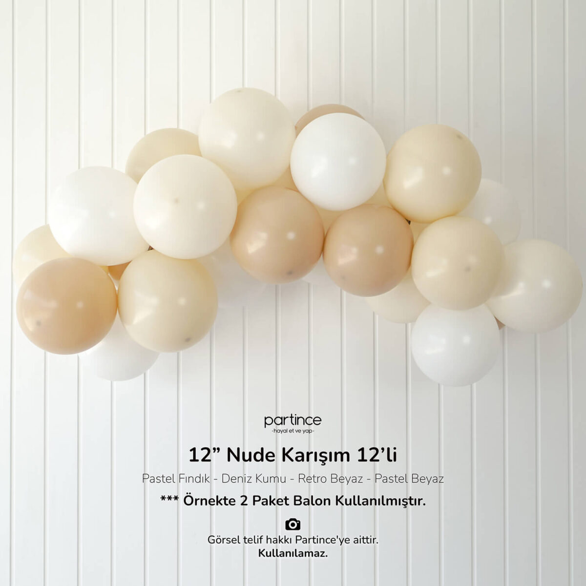 12" Standart Boy Balon Nude Karışım 12'li - Görsel 3