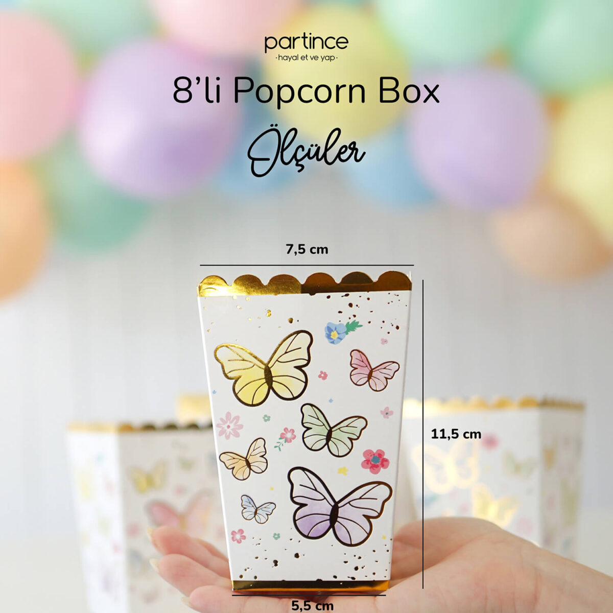 Makaron Kelebek Tema Popcorn Mısır Kutusu 8'li - Görsel 3