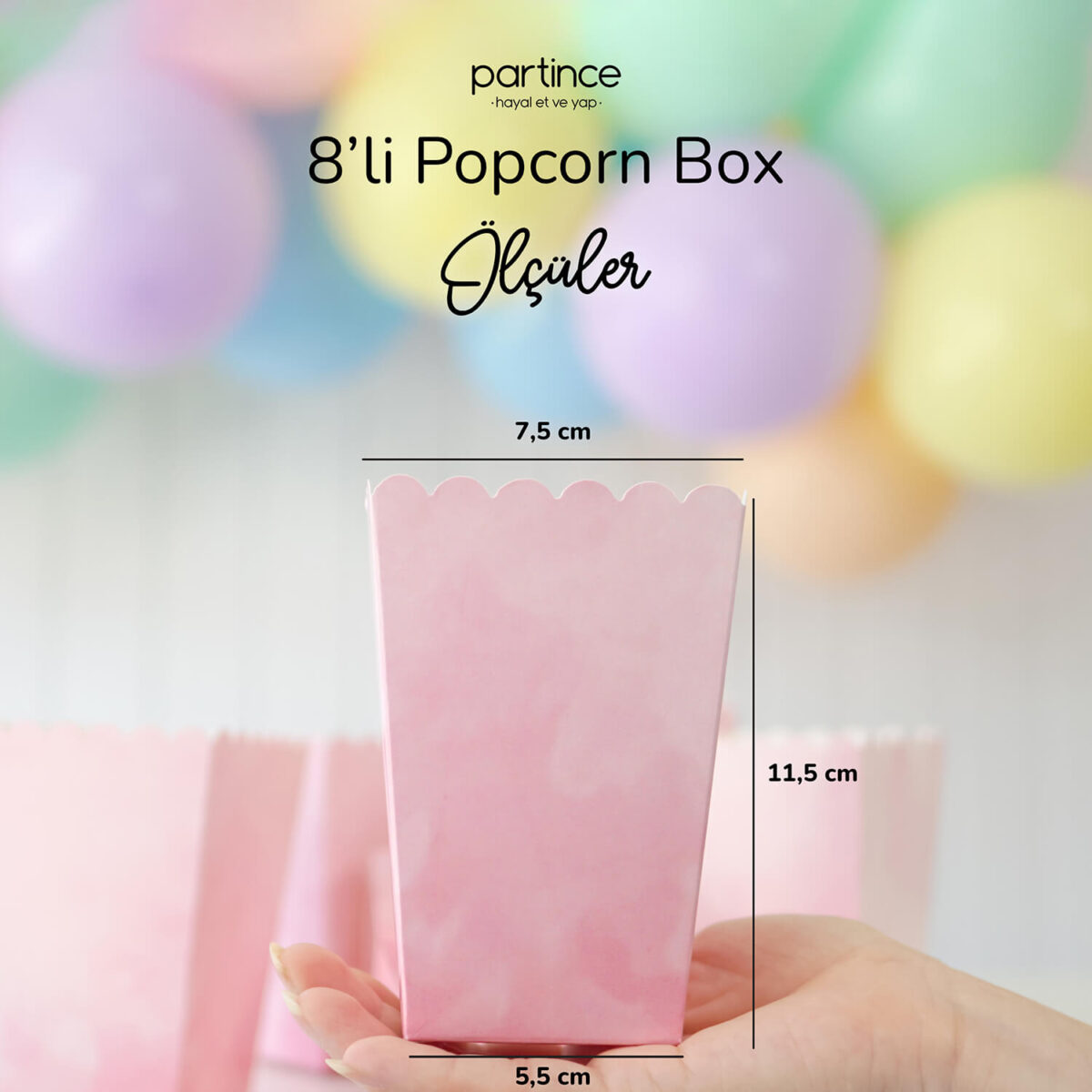 Makaron Pastel Pembe Popcorn Mısır Kutusu 8'li - Görsel 3