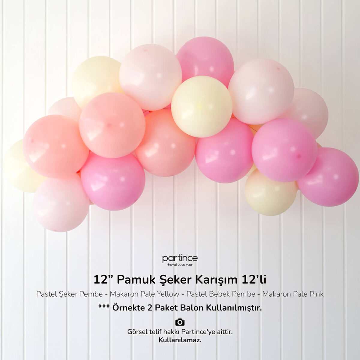 12" Standart Boy Balon Pamuk Şeker Karışım 12'li - Görsel 3