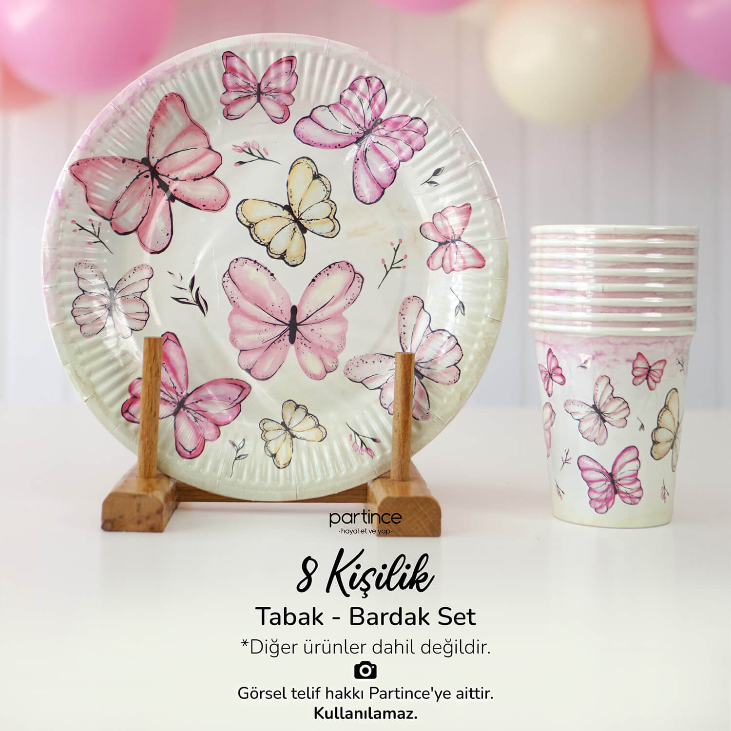 pembe-kelebek-dogum-gunu-susleri-popcorn-kutusu-tabak-bardak-seti-partince Pembe Kelebek Tema Tabak Bardak Set 8'li - Görsel 1