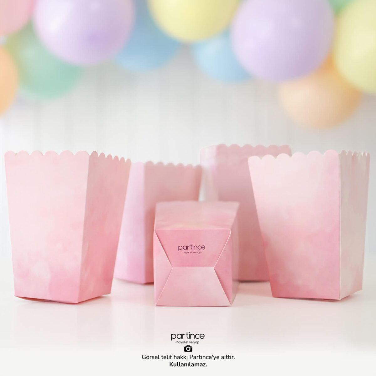Makaron Pastel Pembe Popcorn Mısır Kutusu 8'li