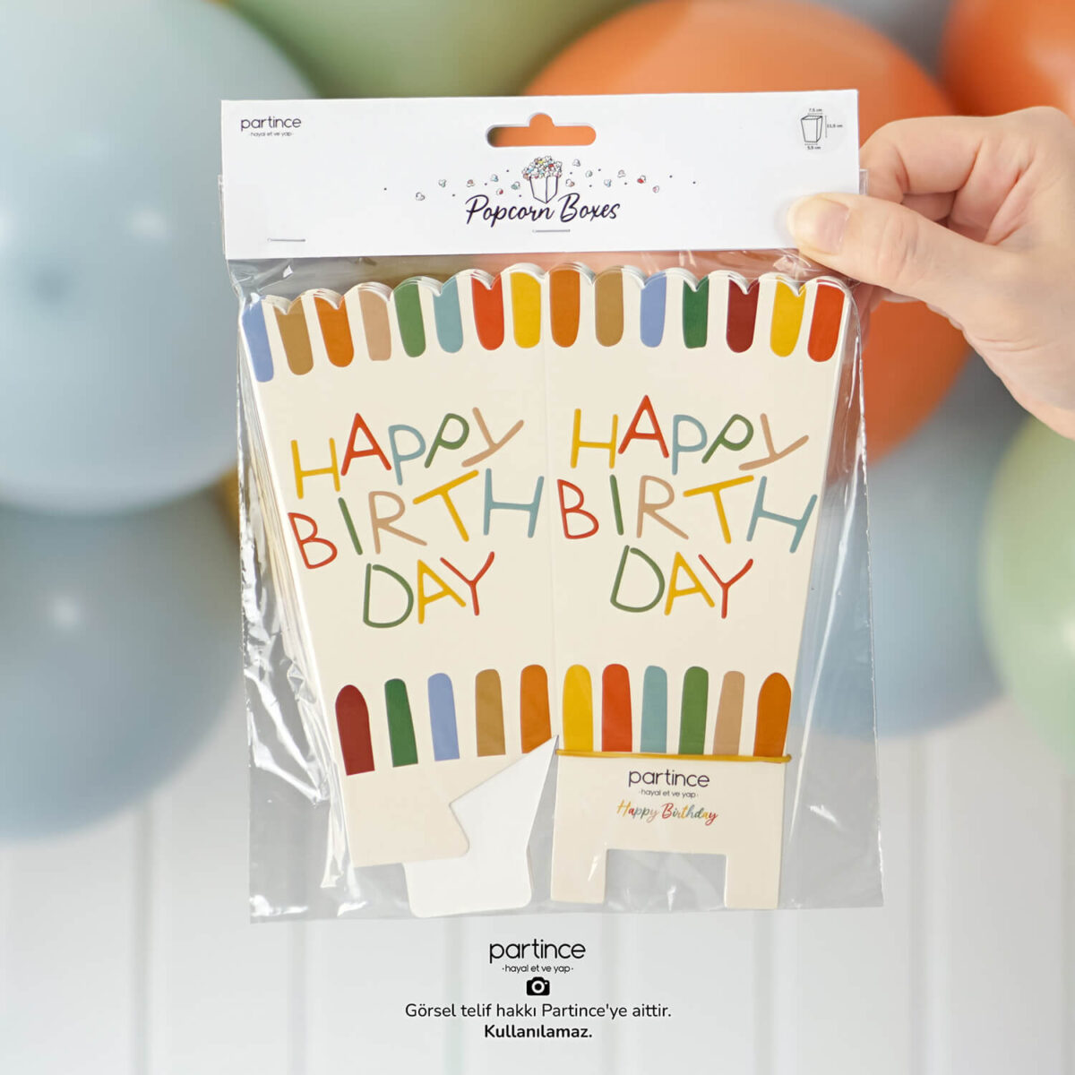 Retro Happy Birthday Popcorn Mısır Kutusu 8'li - Görsel 4