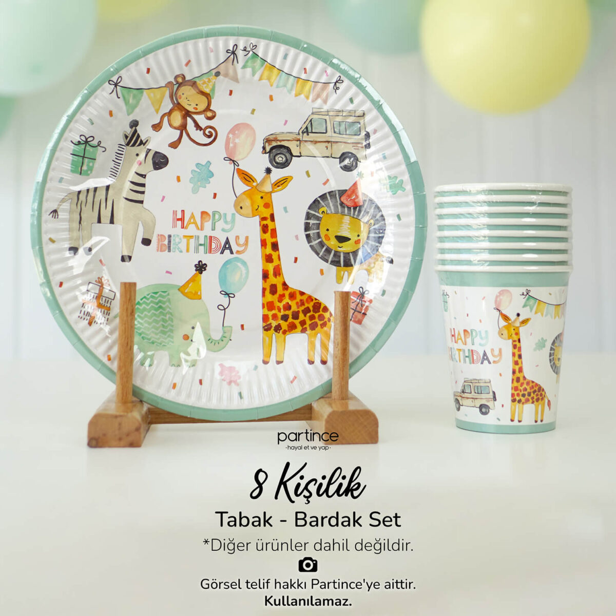 Safari Tema Tabak Bardak Set 8'li