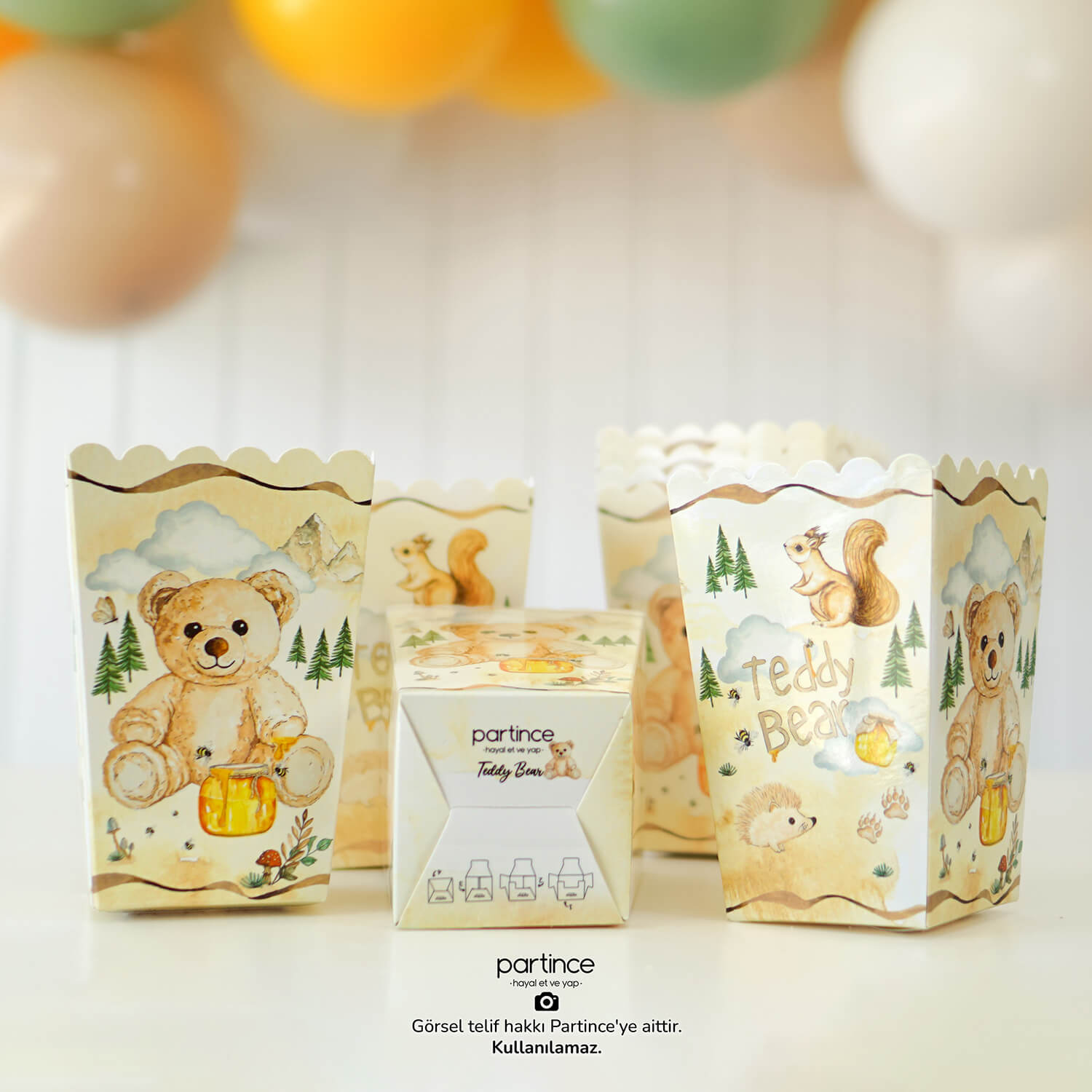 teddy-bear-ayicik-tema-dogum-gunu-parti-tabak-bardak-popcorn-kutusu-susleri-partince Teddy Bear Tema Popcorn Mısır Kutusu 8'li - Görsel 1
