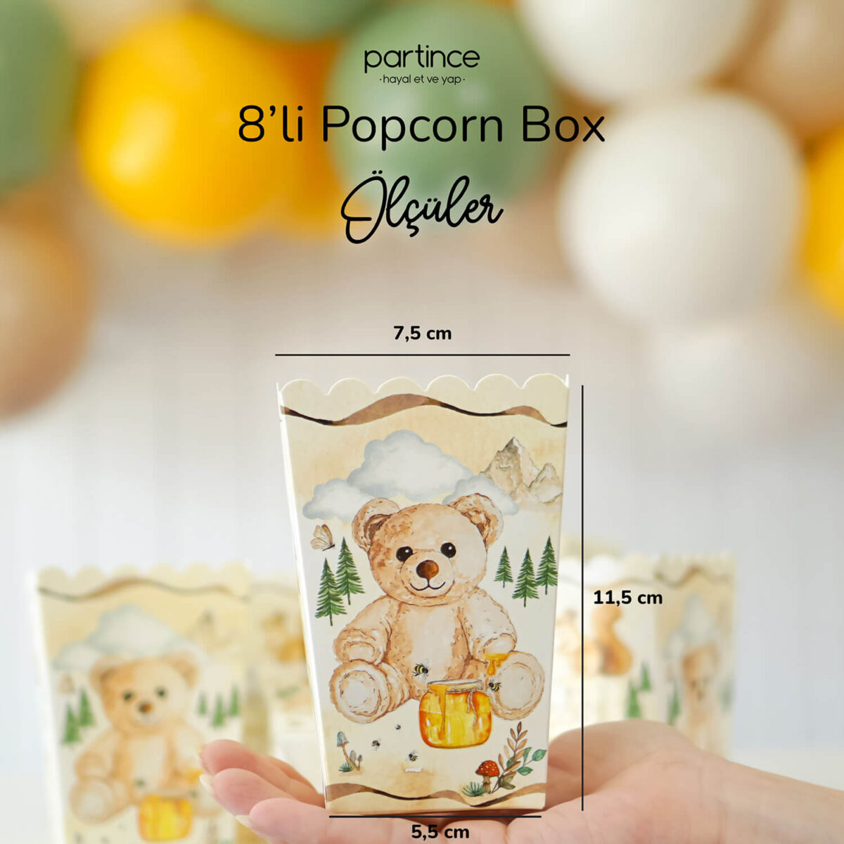 Teddy Bear Tema Popcorn Mısır Kutusu 8'li - Görsel 3
