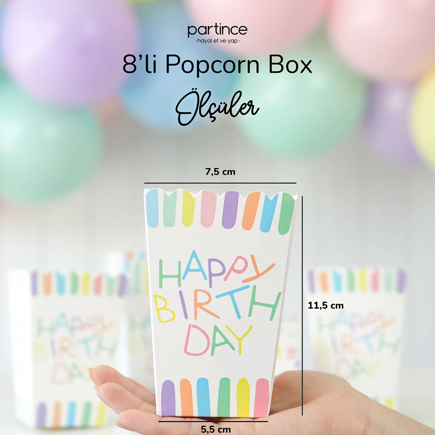 Makaron Happy Birthday Popcorn Mısır Kutusu 8'li - Görsel 3