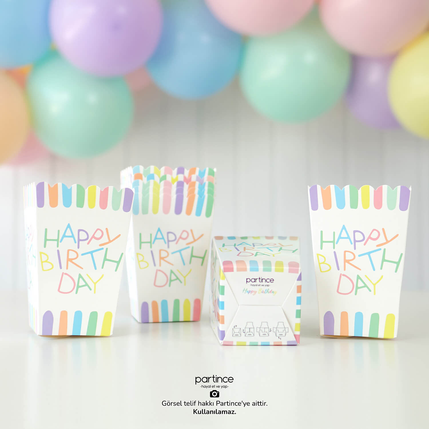 Makaron Happy Birthday Popcorn Mısır Kutusu 8'li - Görsel 1