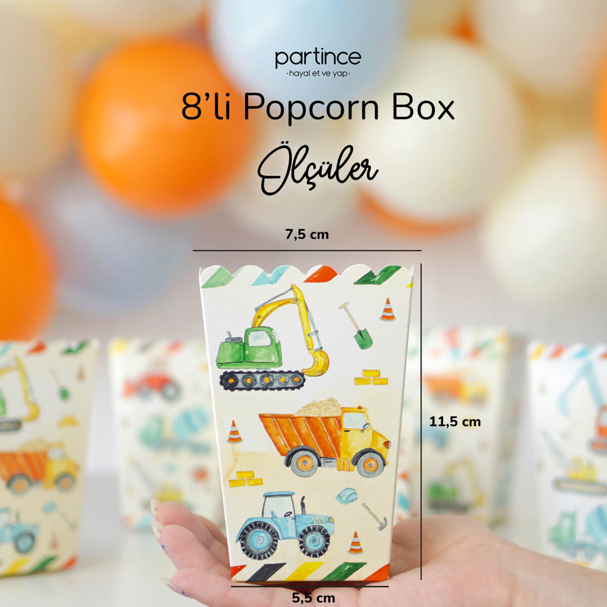 Retro İnşaat Tema Popcorn Mısır Kutusu 8'li - Görsel 5